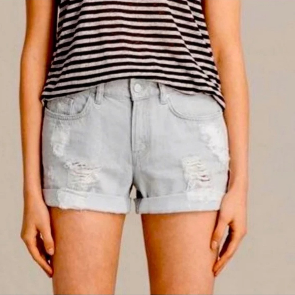 All Saints Gray Distressed Jean Shorts